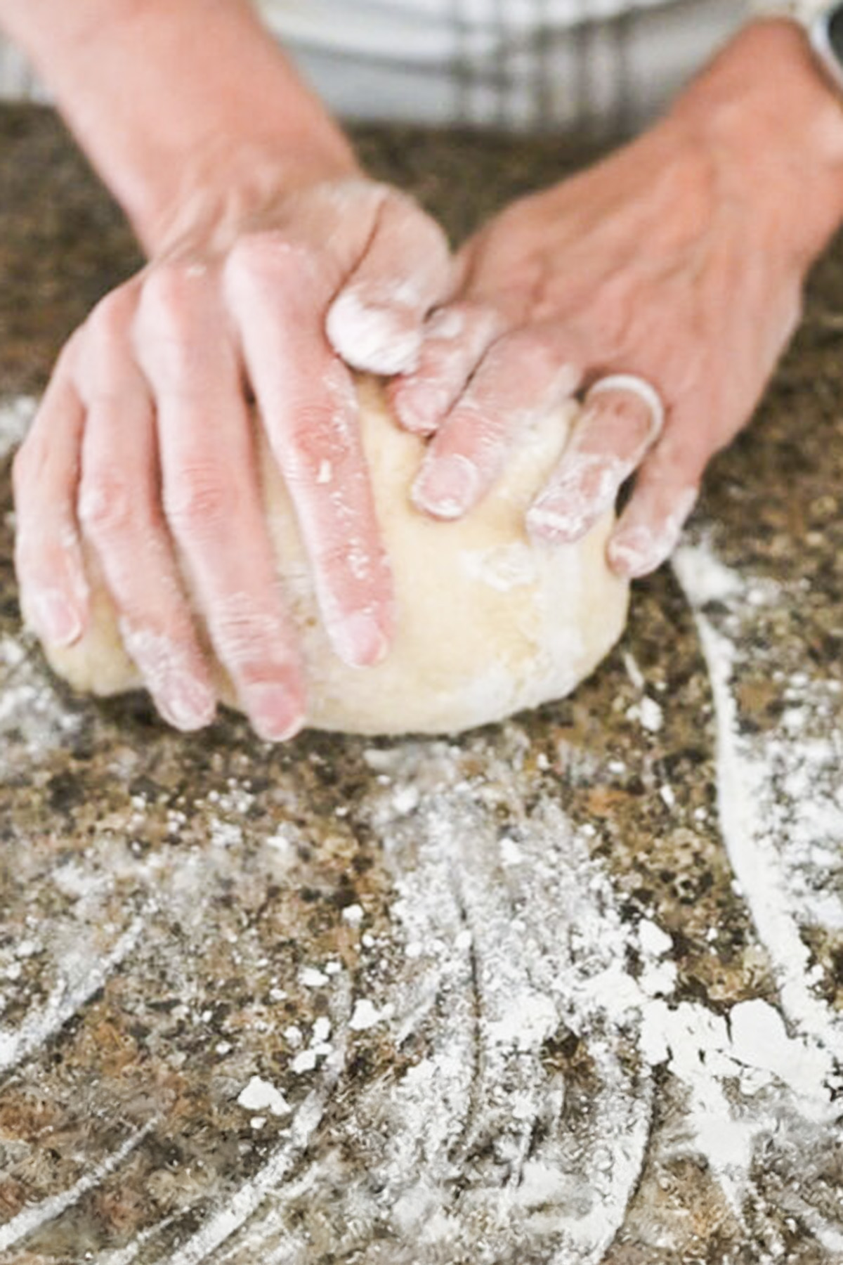 starting to knead on floured surface