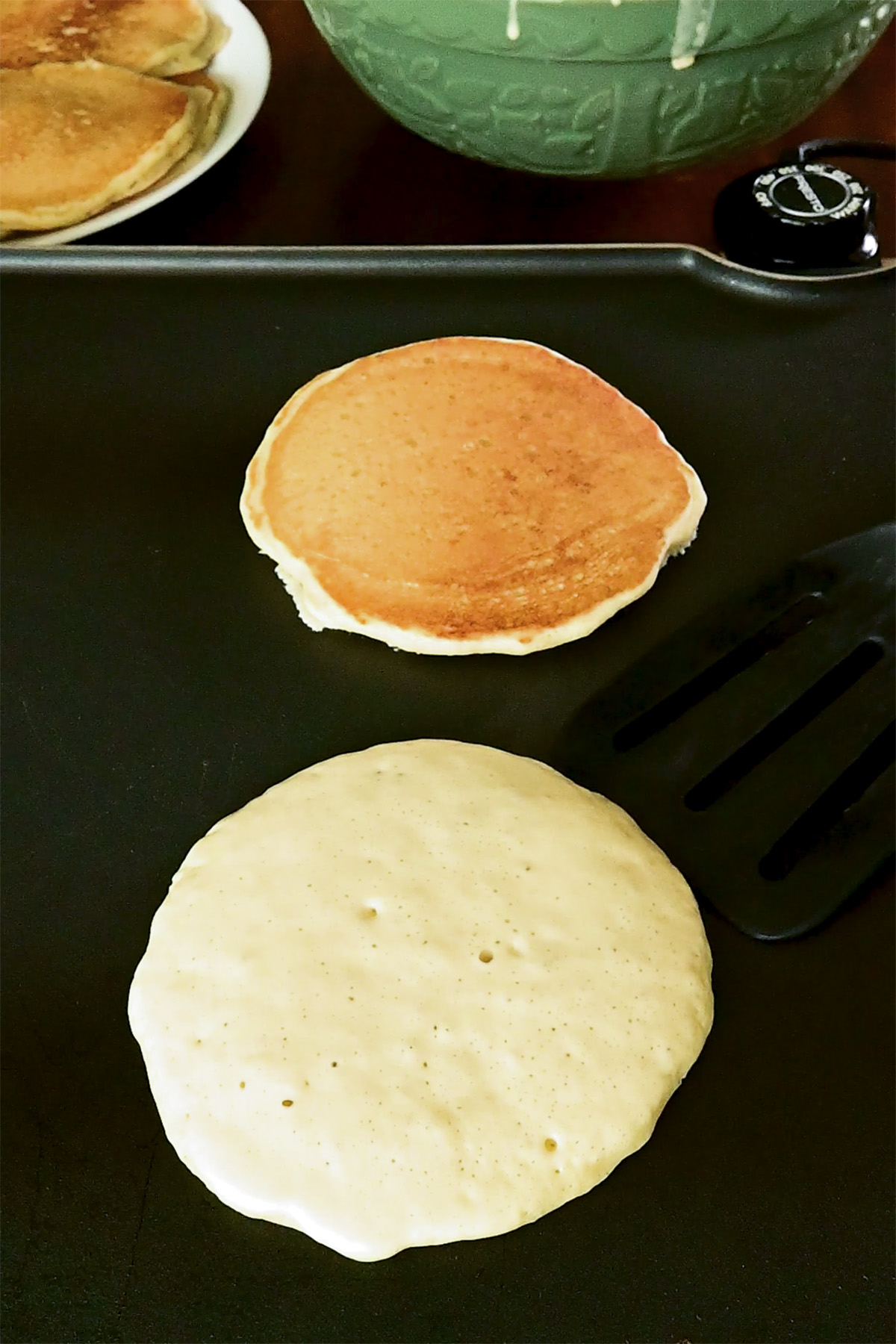 pancakes ready to flip
